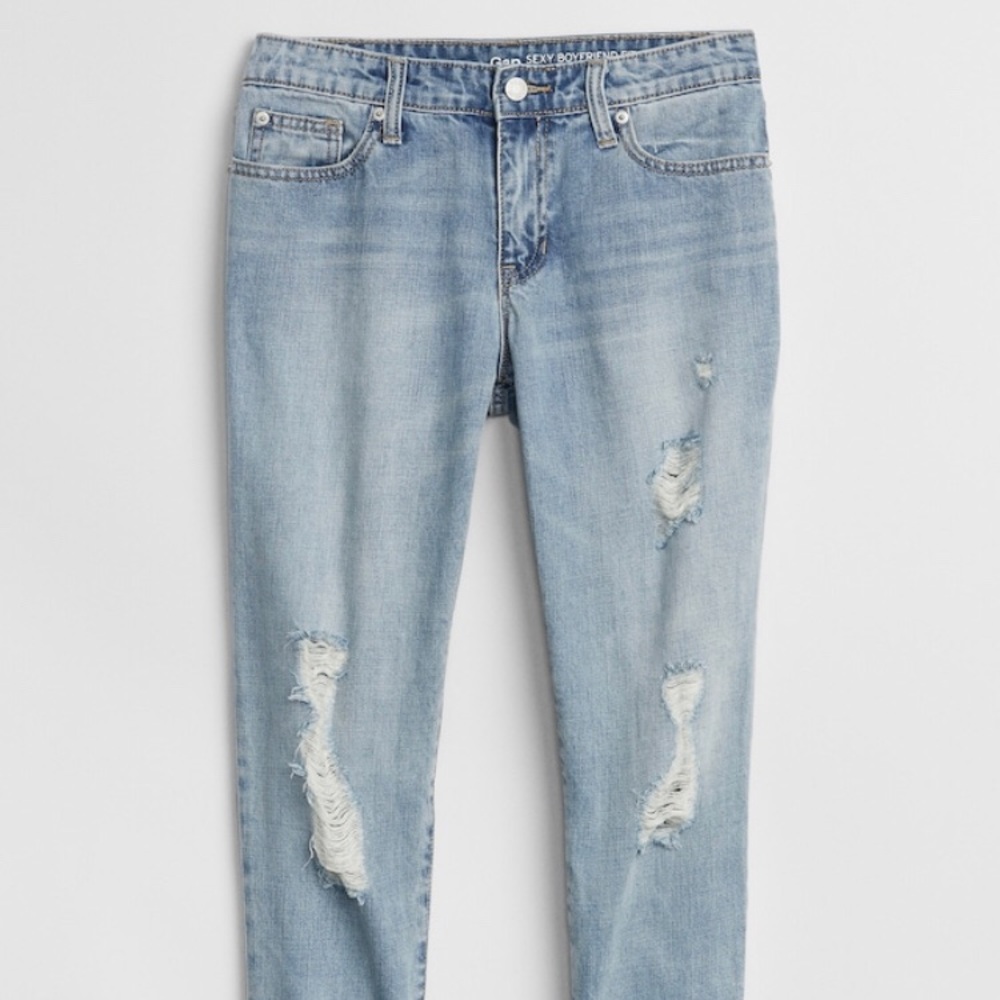 Mid Rise Destructed Sexy Boyfriend Fit Jeans